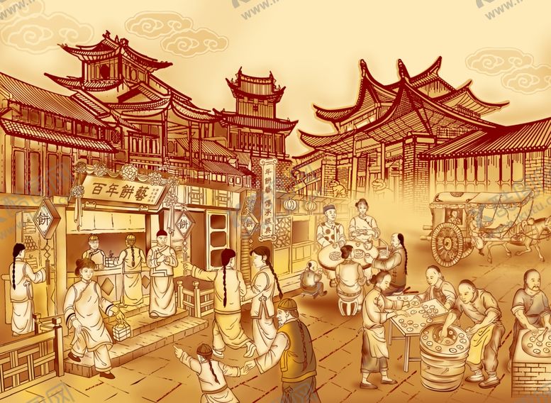 编号：16052710071419389231【酷图网】源文件下载-古代生活场景百年老店百年饼