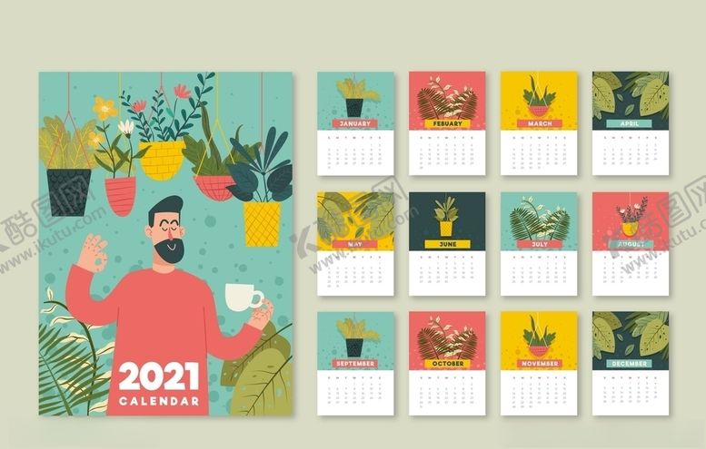 编号：56800205011341234277【酷图网】源文件下载-创意插画2021日历模板设计