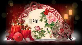 婚庆红伞喜屏风