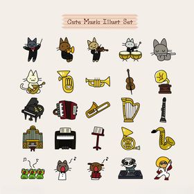 卡通乐器角色插画集合