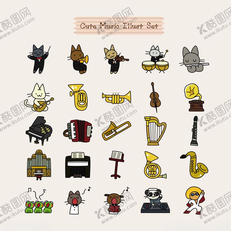 编号：83652511021038274981【酷图网】源文件下载-卡通乐器角色插画集合