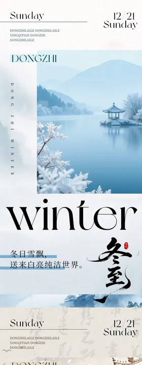 中国传统节气二十四节气冬至雪系列海报