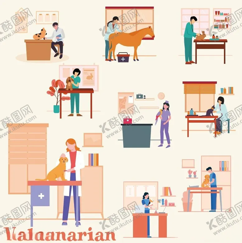 编号：16647304301700544735【酷图网】源文件下载-兽医工作场景插画