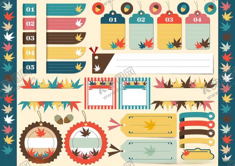 编号：82617309201615406341【酷图网】源文件下载-多彩复古风标签装饰元素