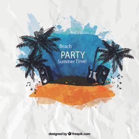水彩沙滩派海报