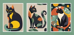 三只风格独特的猫咪插画