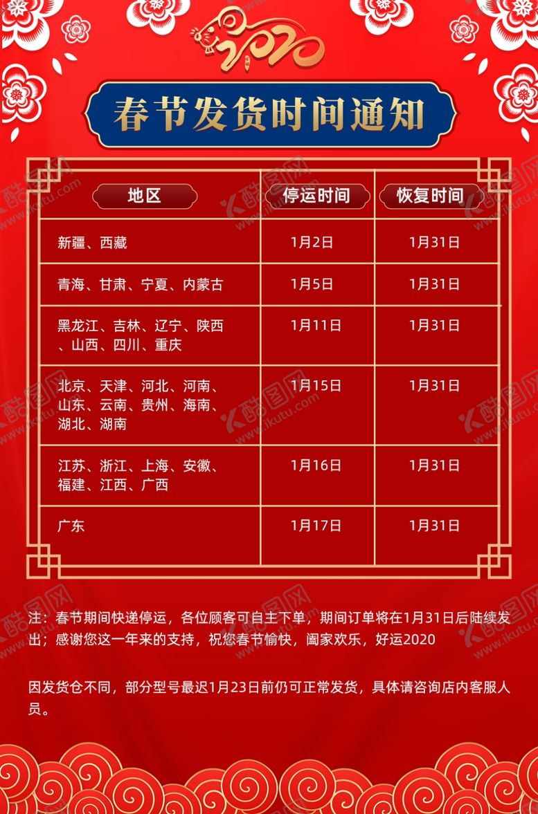编号：34658109190225152034【酷图网】源文件下载-春节发货通告
