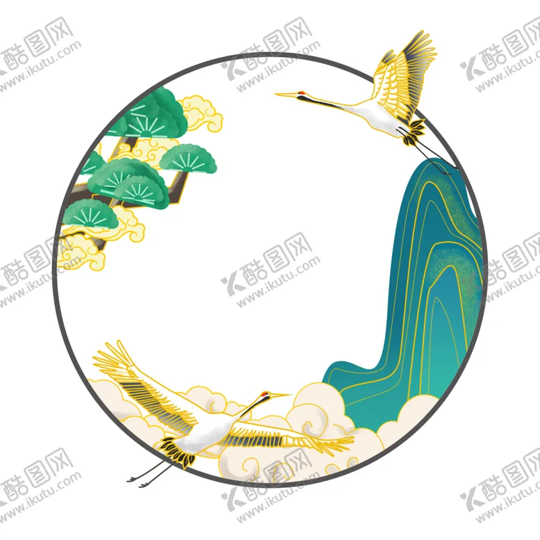 编号：36993906161357319683【酷图网】源文件下载-仙鹤山水复古插画卡通海报素材
