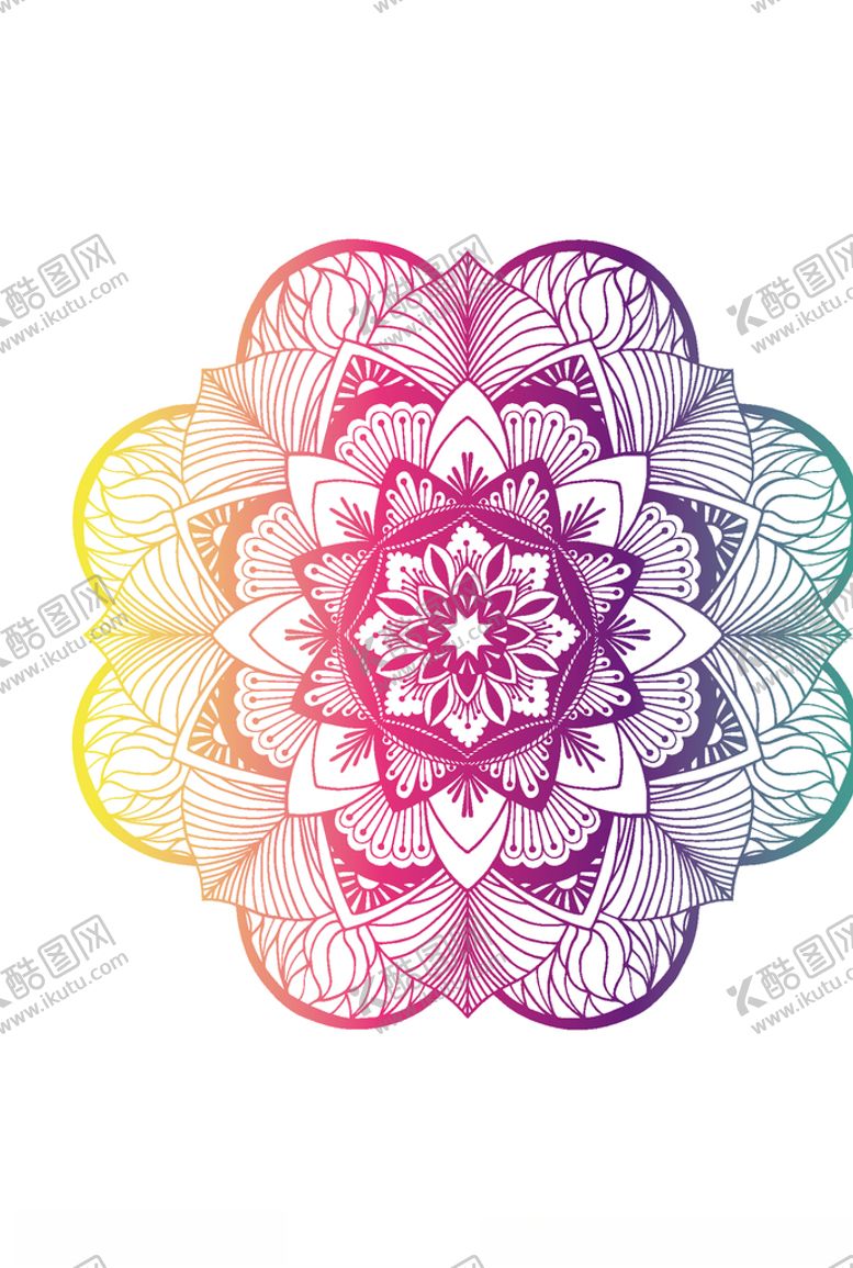 编号：45421610150125237543【酷图网】源文件下载-艳丽曼陀罗图案矢量素材