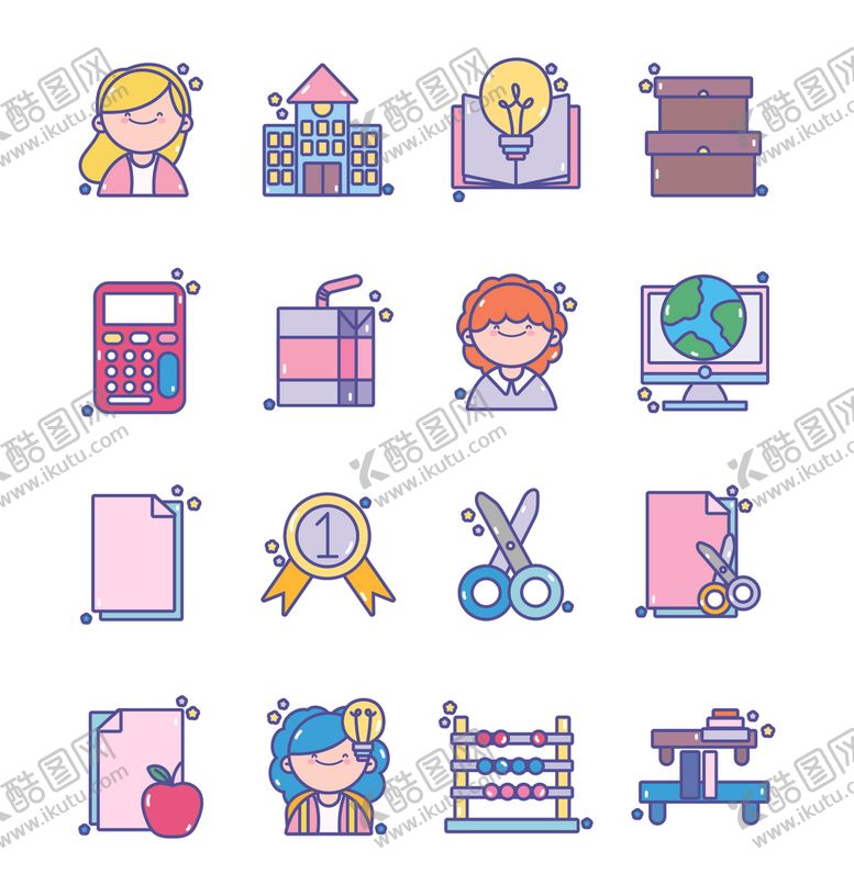 编号：17544004282022172565【酷图网】源文件下载-教育相关图标集合