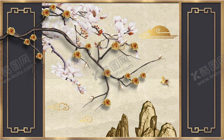 编号：55076009181629079725【酷图网】源文件下载-新中式花鸟工笔画图片