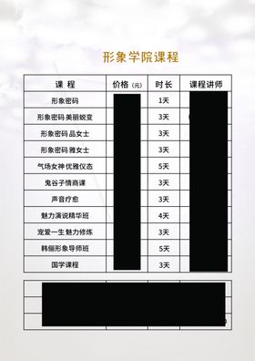 价目表