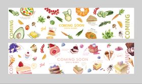 西餐轻餐轻食插画餐饮围挡