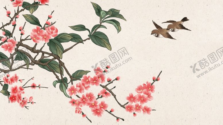 编号：36521810280232449421【酷图网】源文件下载-古典手绘花鸟插花