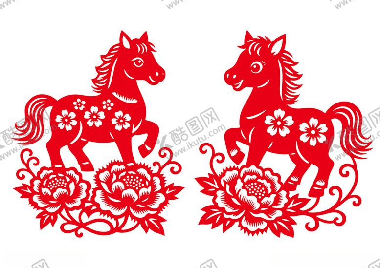 编号：33613204102324032300【酷图网】源文件下载-生肖马窗花剪纸