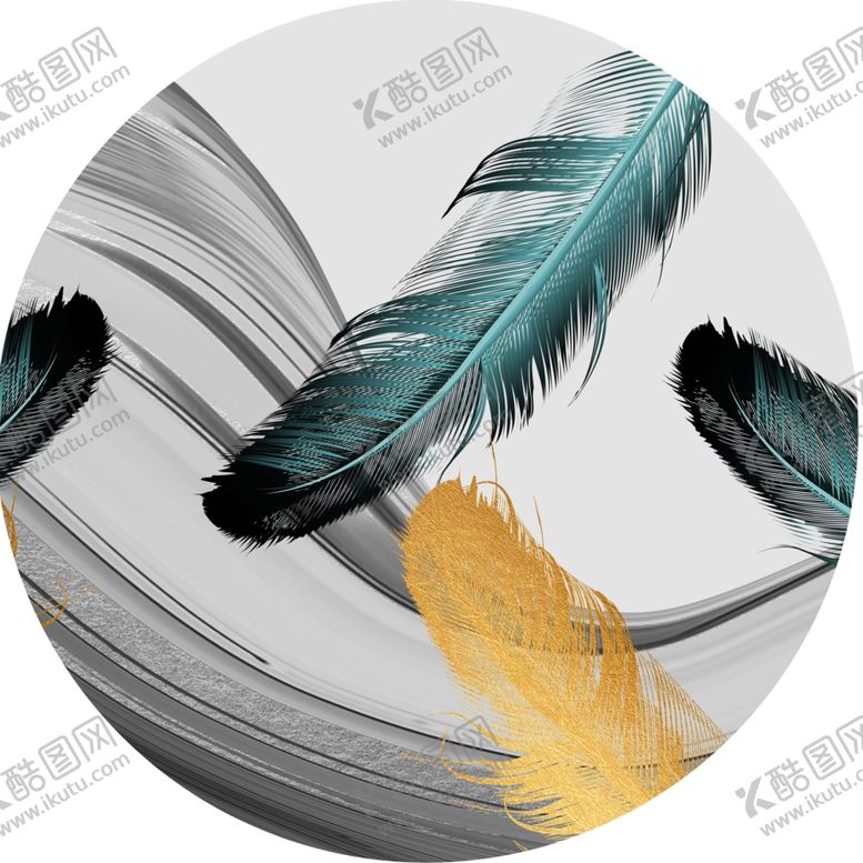 编号：35003301170515556892【酷图网】源文件下载-羽毛水彩圆形挂画装饰画