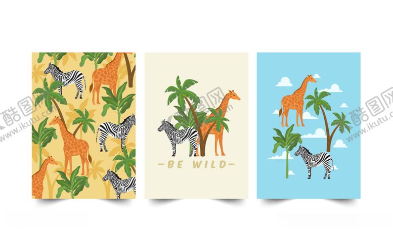 编号：39706010101801436776【酷图网】源文件下载-创意斑马和长颈鹿卡片