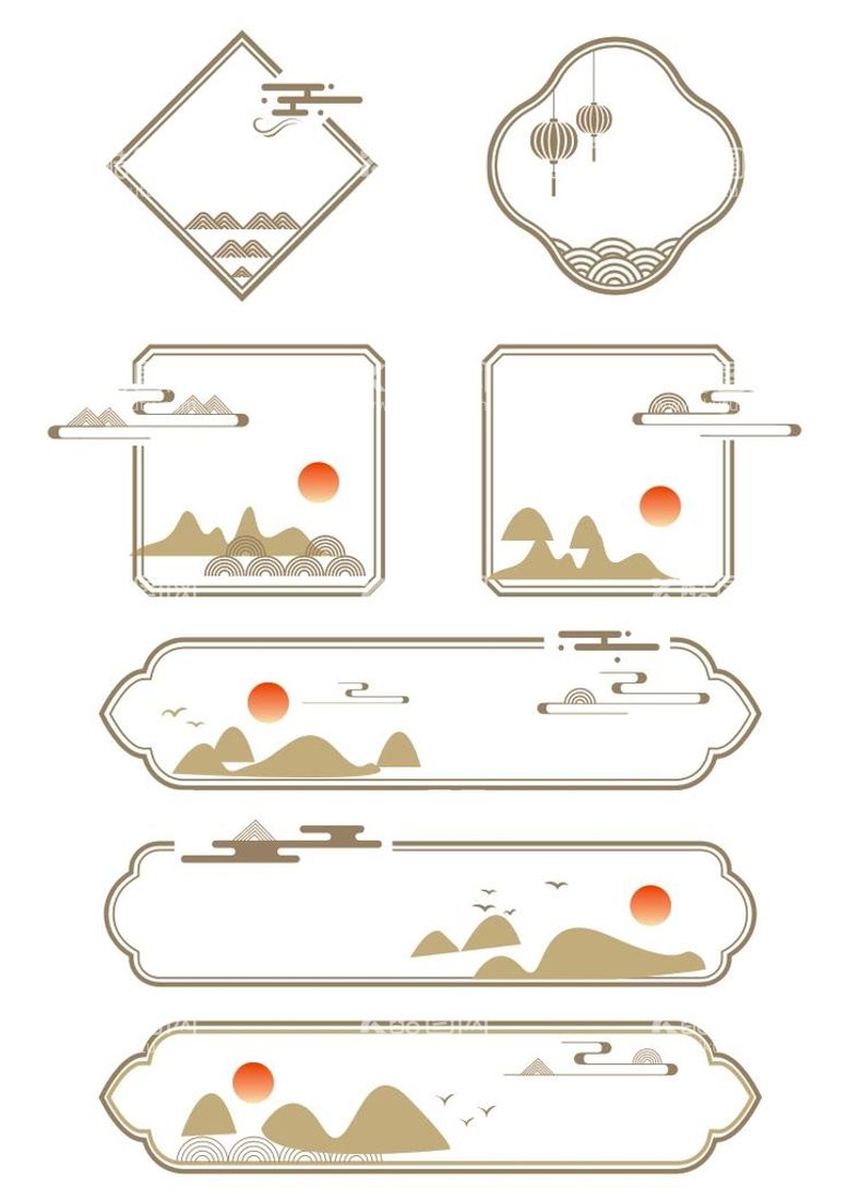 编号：39604809171313512863【酷图网】源文件下载-中式山水边框矢量素材