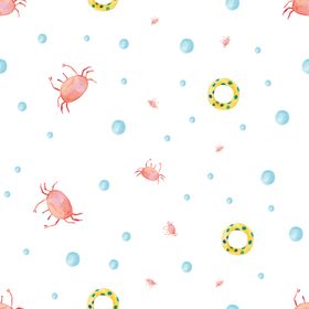 夏季可爱手绘水彩无缝插图