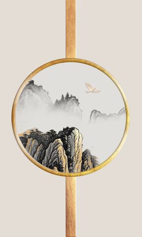 中式山水线条国画装饰画