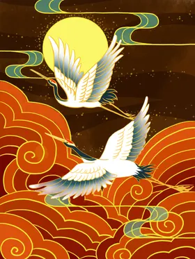 中国风插画仙鹤扁平创意