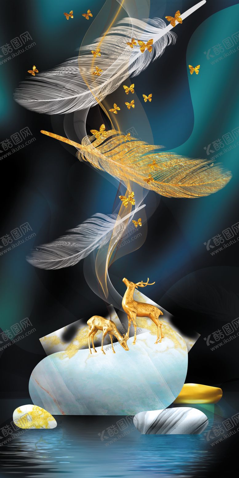 编号：29556506261249247246【酷图网】源文件下载-轻奢玄关麋鹿背景墙