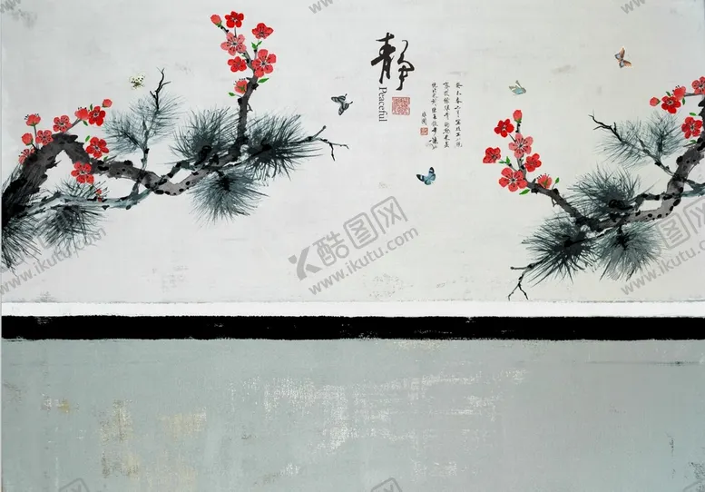 编号：16935809211840416208【酷图网】源文件下载-水墨山水简约花鸟背景客厅装饰画