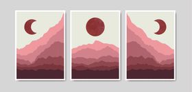 三联几何风落日山景图