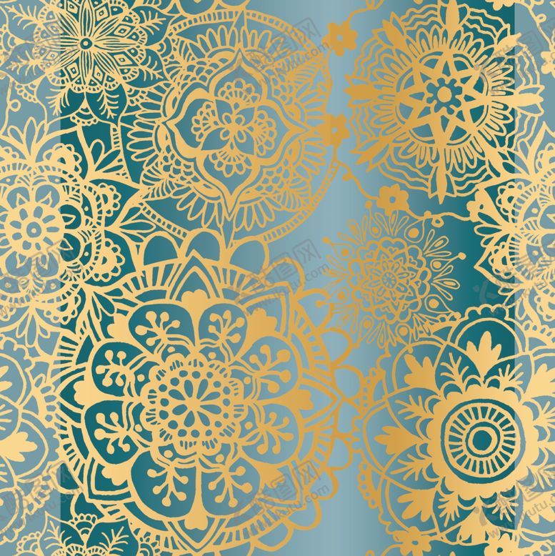 编号：71628210152135226182【酷图网】源文件下载-蓝底金色曼陀罗花纹图案