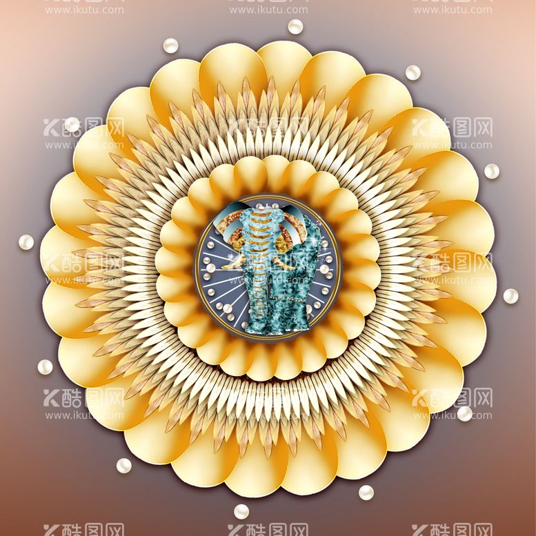 编号：94918210230821491593【酷图网】源文件下载-金色花纹大象装饰画