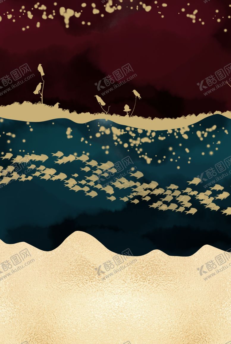 编号：63831702121130279429【酷图网】源文件下载-线条晕染纹理鎏金色块装饰画