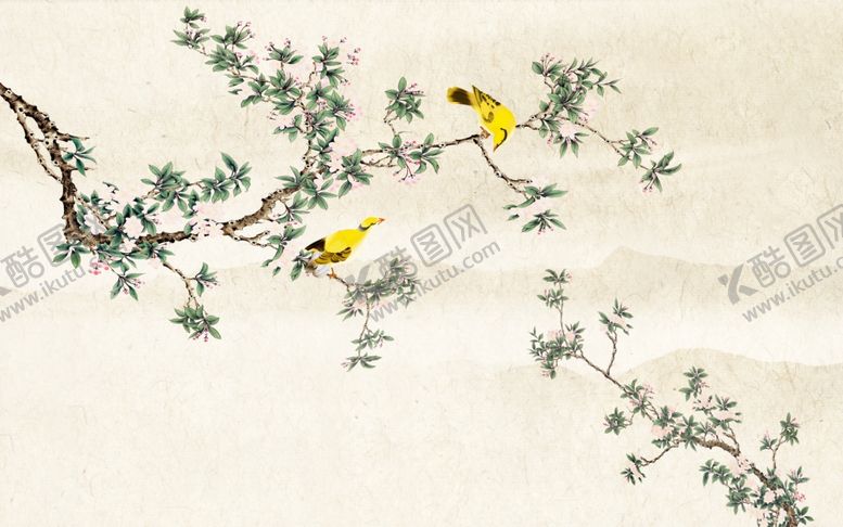 编号：13185707140951464291【酷图网】源文件下载-花鸟画黄鹂背景墙