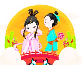 浪漫素材七夕下载七夕相惠古典喜鹊