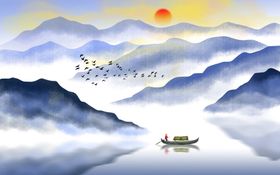 水墨山水画背景墙