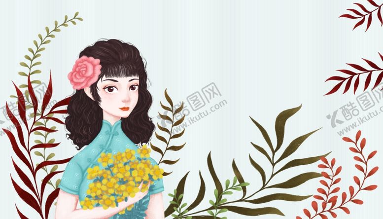 编号：83240210262208344077【酷图网】源文件下载-女性桂花传统插画卡通背景素材