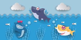卡通鱼白云水海洋生物