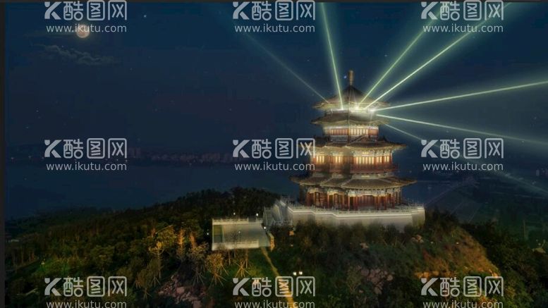 编号：24680310050839548735【酷图网】源文件下载-文昌阁夜景灯光分层效果图