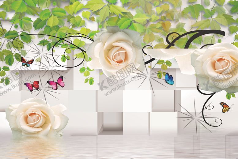 编号：85116409241052468968【酷图网】源文件下载-3D玫瑰花藤电视背景墙
