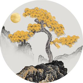 中式山水发财树装饰画