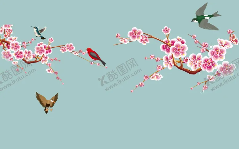 编号：20197206262001529591【酷图网】源文件下载-花鸟画手绘画鸟飞鸟背景墙