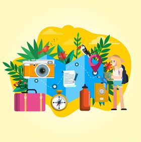 夏日旅行装备与活力女孩