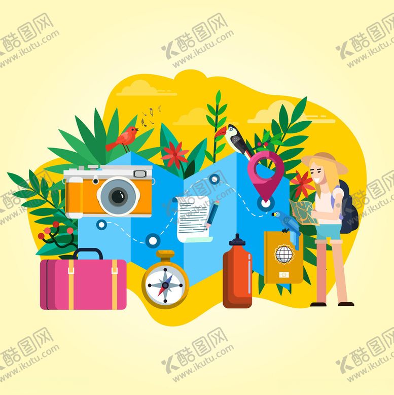 编号：84568611220152548129【酷图网】源文件下载-夏日旅行装备与活力女孩