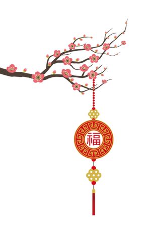 中国风灯笼梅花元素PNG卡通海报设计旦节