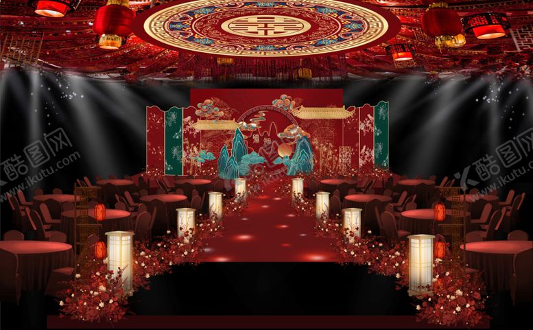 编号：32599109162252538623【酷图网】源文件下载-中式婚礼红色舞台