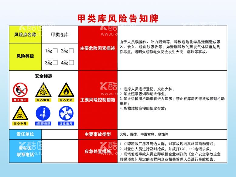 编号：50684811300938476175【酷图网】源文件下载-甲库类风险告知牌