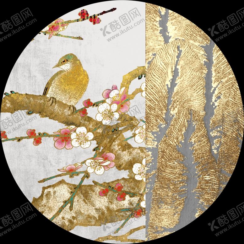 编号：19077410181220144667【酷图网】源文件下载-工笔花鸟圆形装饰画