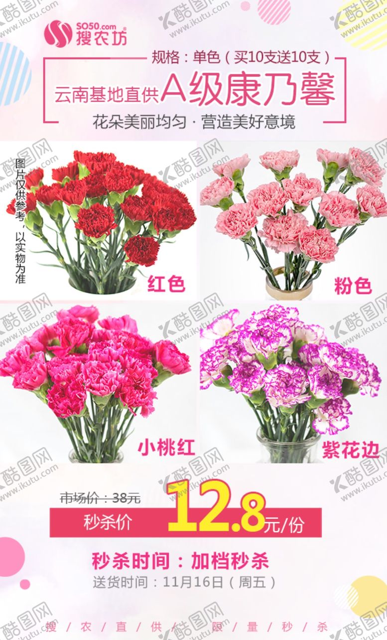 编号：51323405020029024984【酷图网】源文件下载-云南基地直供A级康乃馨秒杀