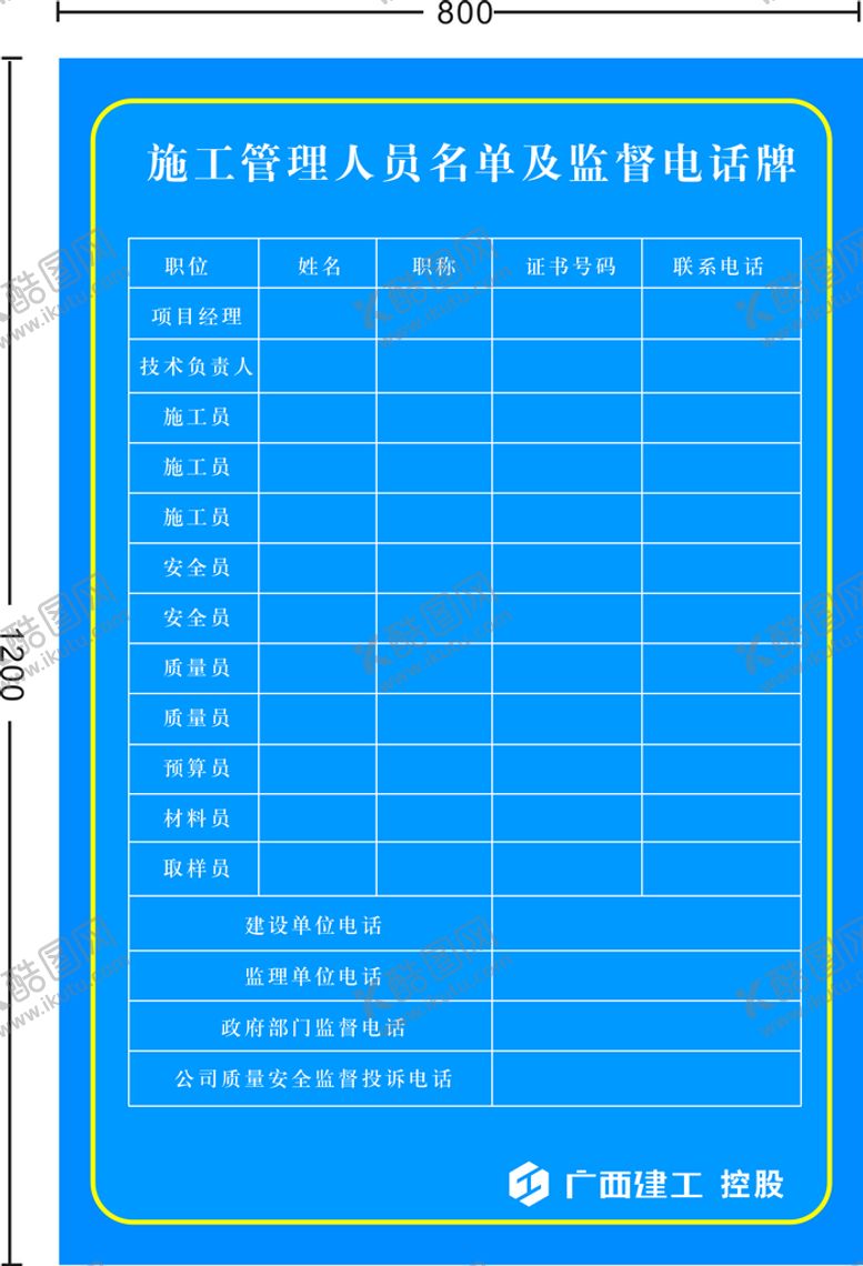 编号：10396710091259210863【酷图网】源文件下载-施工管理人员名单及监督电话牌