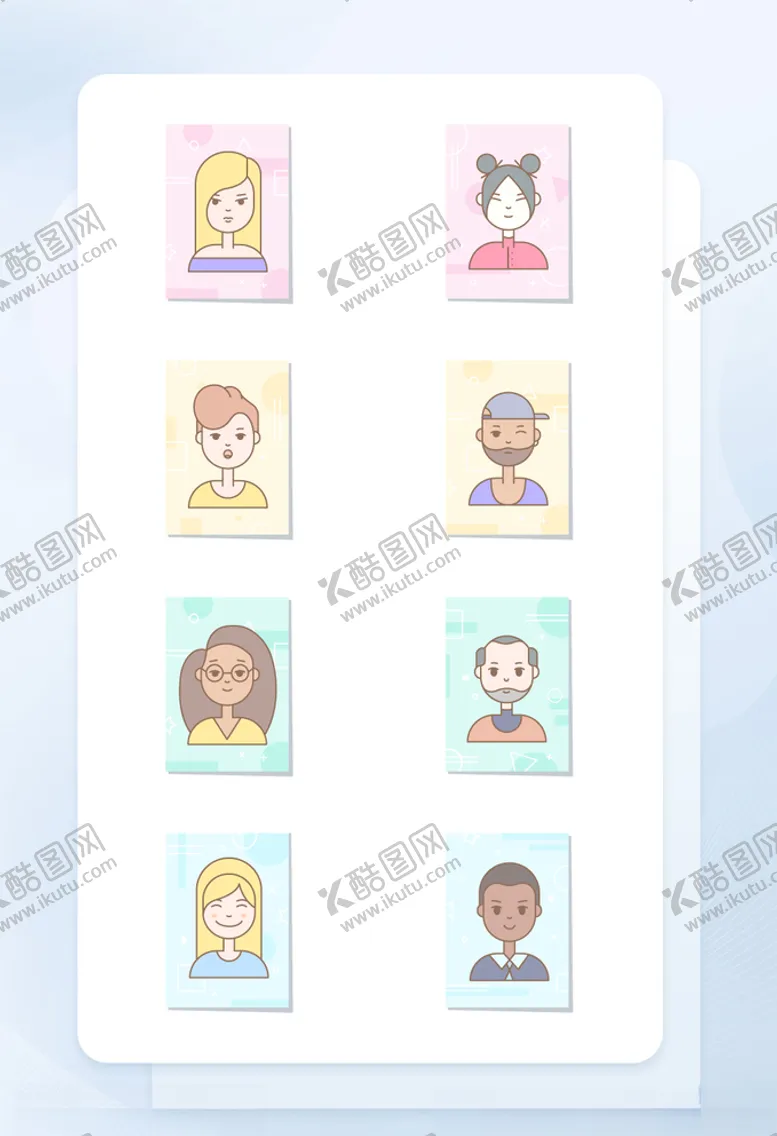 编号：16083405021914389818【酷图网】源文件下载-多彩线性填充人物头像矢量图标