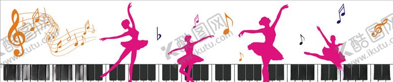 编号：12937307030726036553【酷图网】源文件下载-舞蹈工作室文化墙音符琴键剪影
